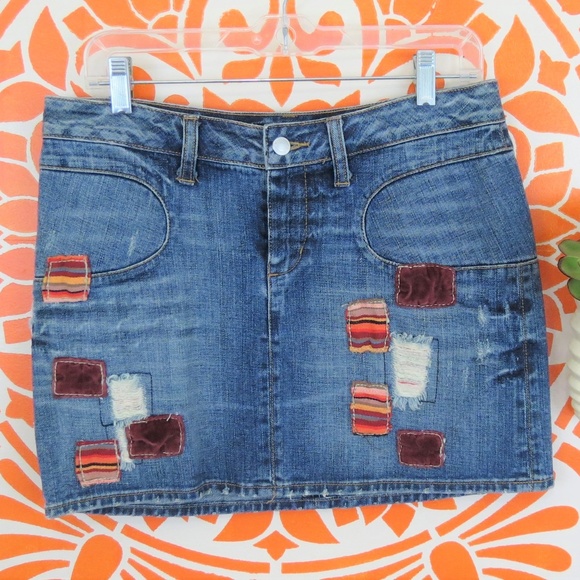 LONDONJEAN Dresses & Skirts - London Jeans Short Denim Patchwork Skirt 6